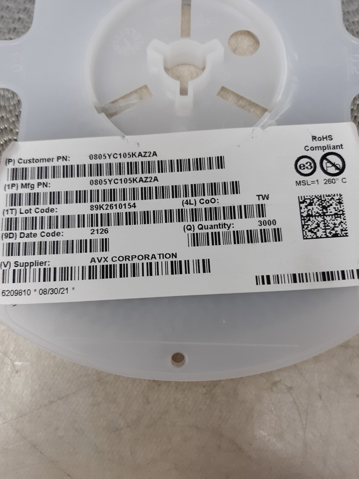 3000pcs AVX 0805YC105KAZ2A Multilayer Ceramic Capacitor