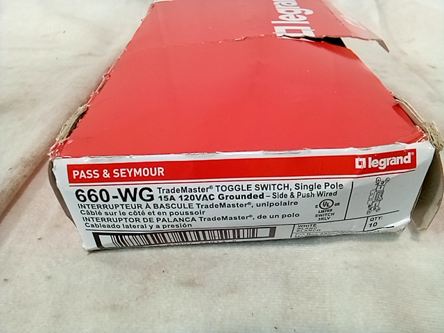 Legrand Pass & Seymour 660-WG TradeMaster Toggle Switch Single Pole- BOX OF 10