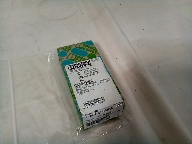 Phoenix Contact Front 2,5-H/sa10 Terminal Block, Pluggable, 1Pos, 14Awg