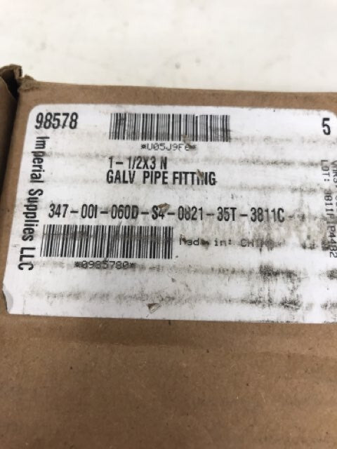 Imperial Supplies 1-1/2x3 Galvanized Pipe Fittings, 0985780, LOT OF 5
