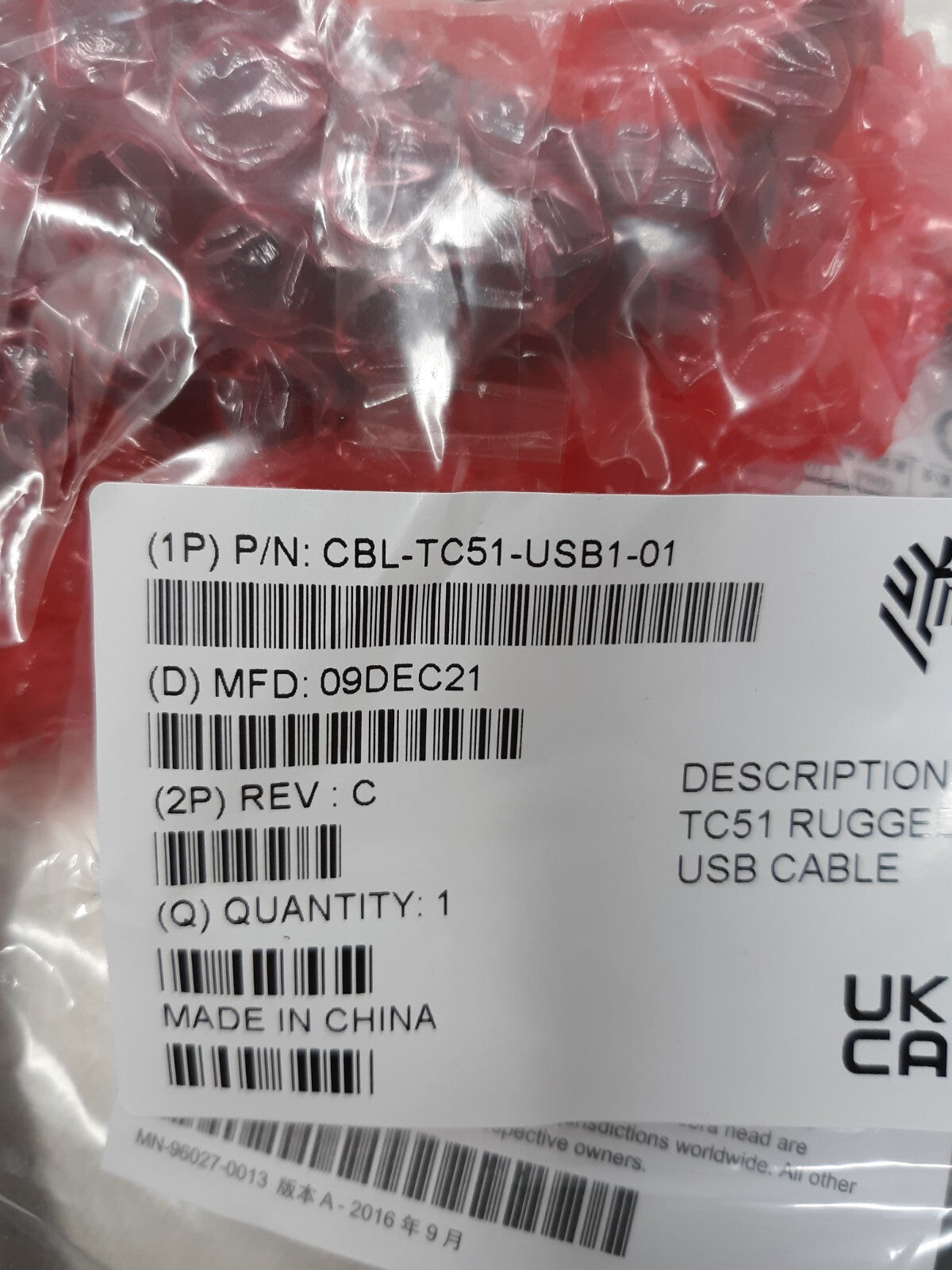 Motorola CBL-TC55-CHG1-01 Charging Cable - Black