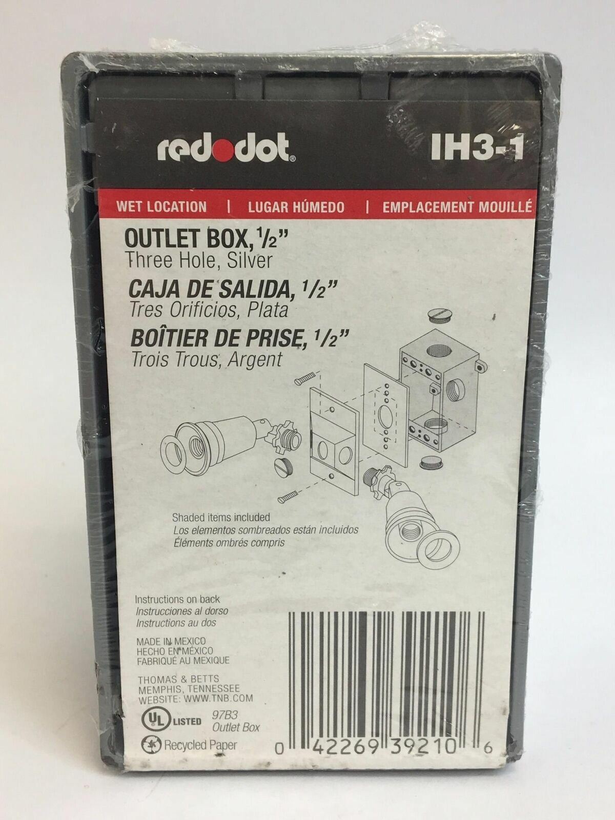New Red Dot Outlet Box IH3-1 - 3 Hole 1/2" - Silver