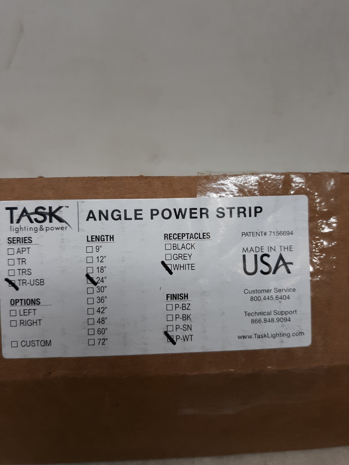 Task Lighting Angle Power Strip Series TR-USB 24" -White