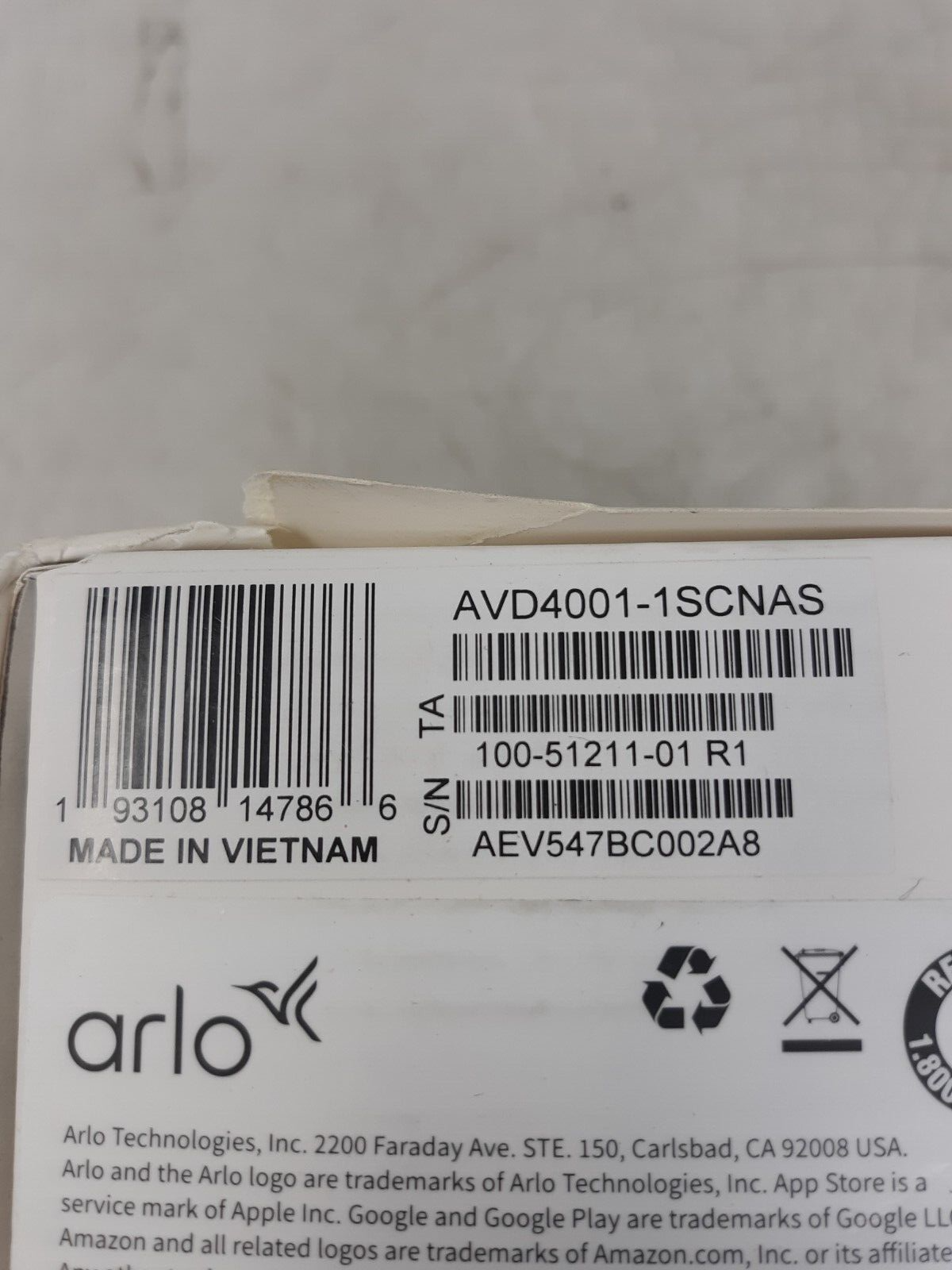 Arlo 2K Video Doorbell (2nd Gen) AVD4001-1SCNAS – Battery or Wired, Night Vision
