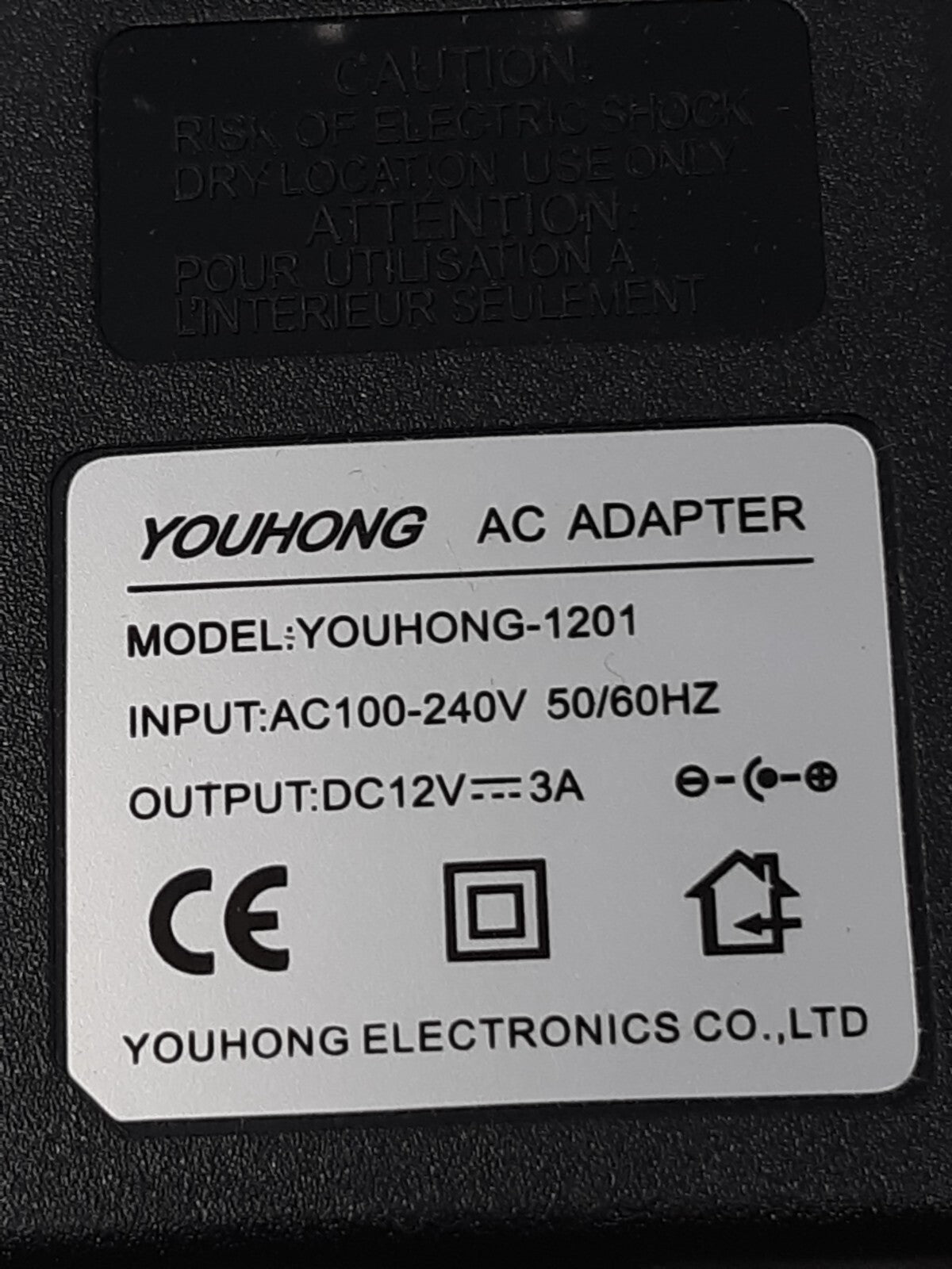 Youhong AC Adapter Model YOUHONG-1201 12V 3A