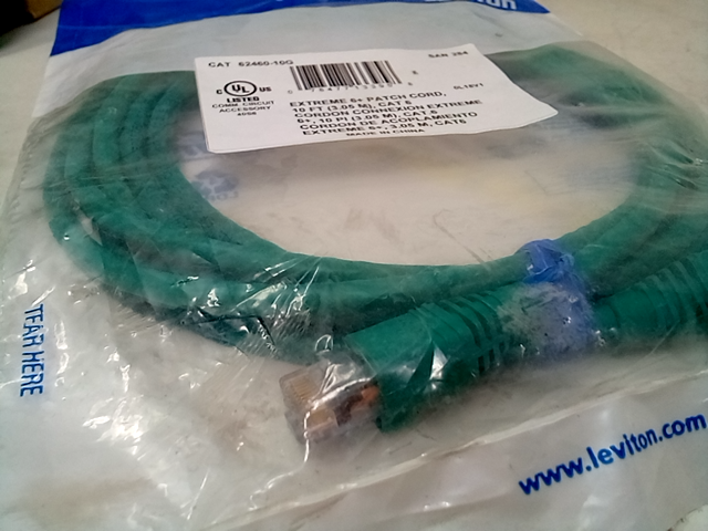 Leviton 62460-10G eXtreme 6+ Standard Patch Cord, CAT 6, 10-Foot Length, Green