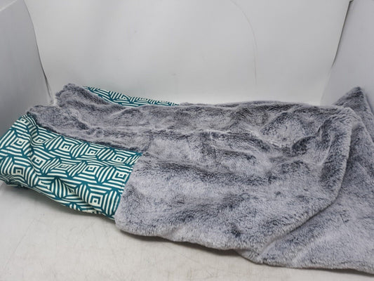 Lovesac Phur Standard Sactional Cover Set Gray Fur & Teal Geometric 1 Piece