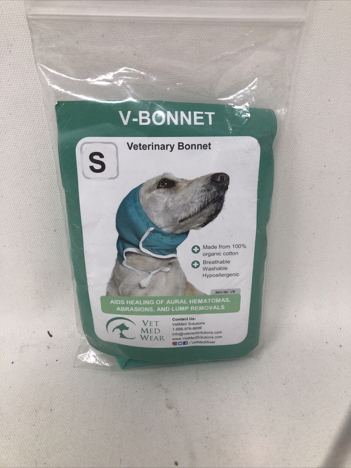 Vet Med Wear Dog BONNET SMALL Protective  Veterinary 100% Cotton Post Surgery Gr