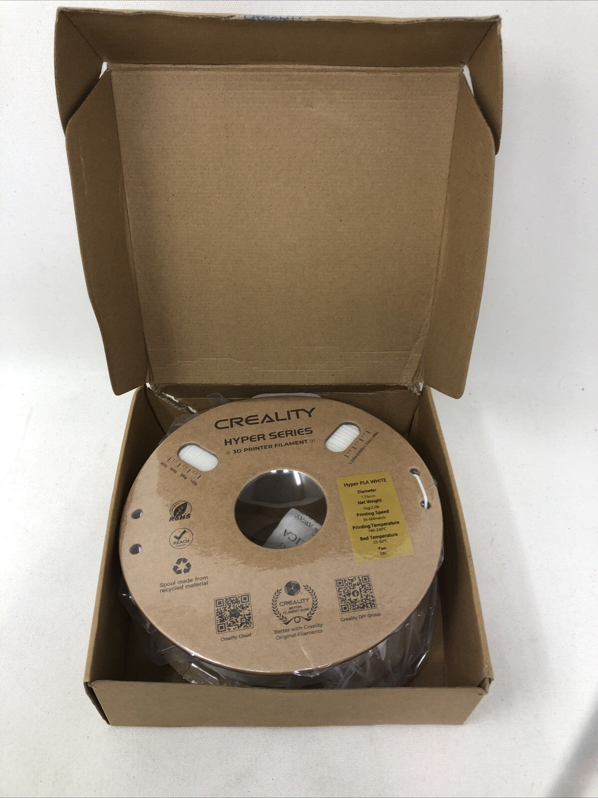 Creality White Filament 1.75mm Hyper PLA High Speed 30-600mm 3D Printer Filament