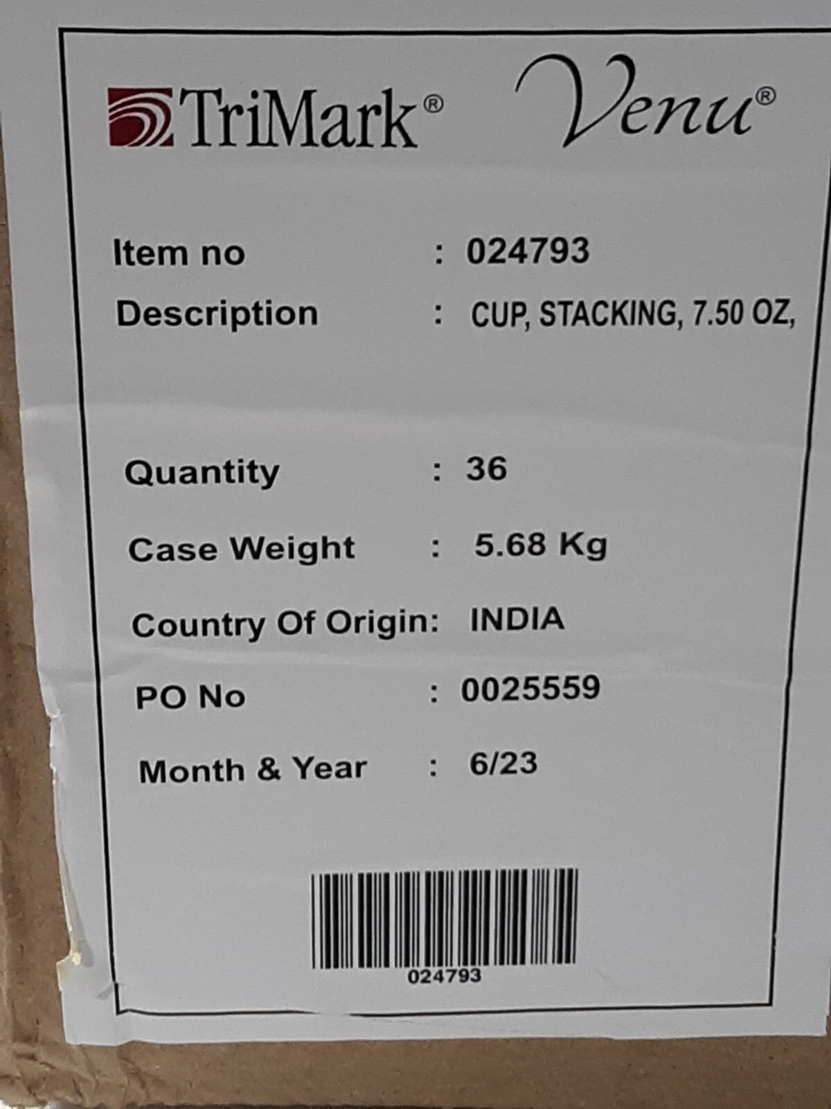 Lot of 36 Venu, Stacking Cup, Bone China, 7.50 oz