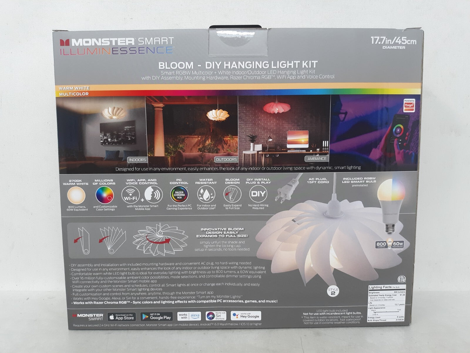 15'' Bloom Hanging White Pendant Lamp with 1 Smart Light Bulb Included