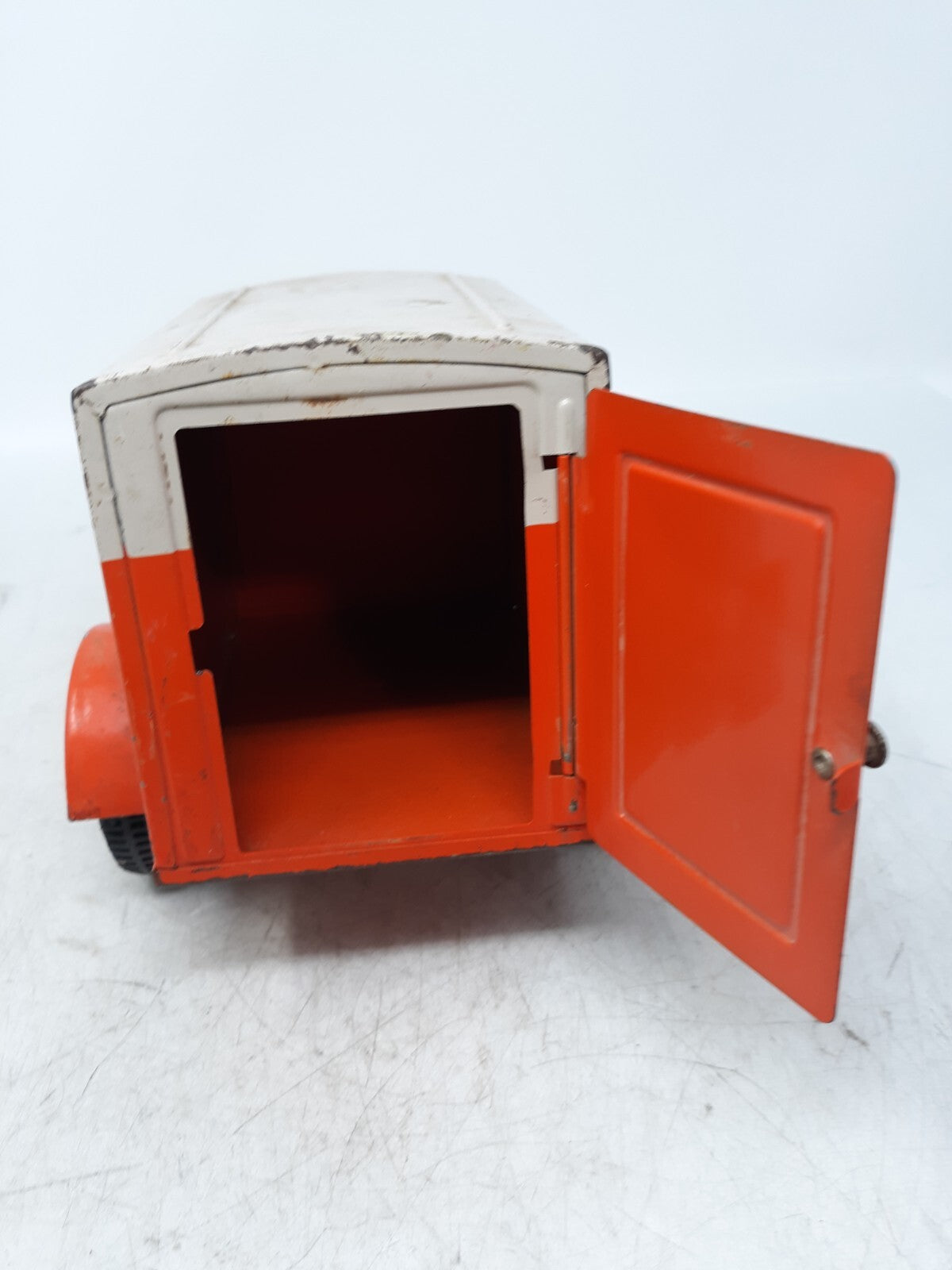Vintage U-Haul Pressed Steel Toy Trailer with Opening Rear Door – Rare Collectib