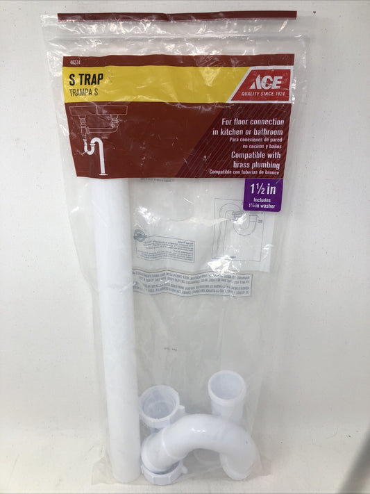 Ace 1-1/2 in. x 1-1/2 in. Dia. Slip Plastic S-Trap Plumbing Drain Kit AH20663