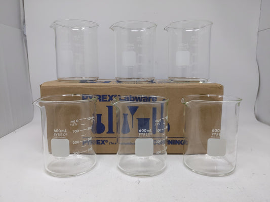 QTY. 6 Corning Pyrex 1000-600 Griffin Beaker Double scale 7740 Glass 600ml