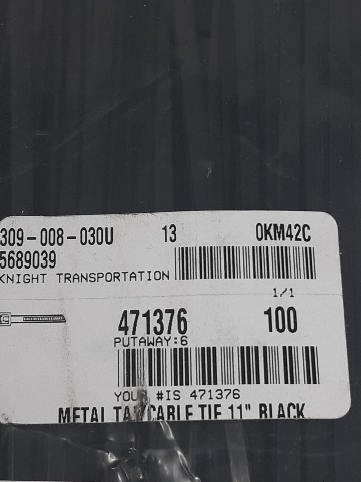 11" Black Metal Tab Cable Ties – Heavy Duty, Pack of 100