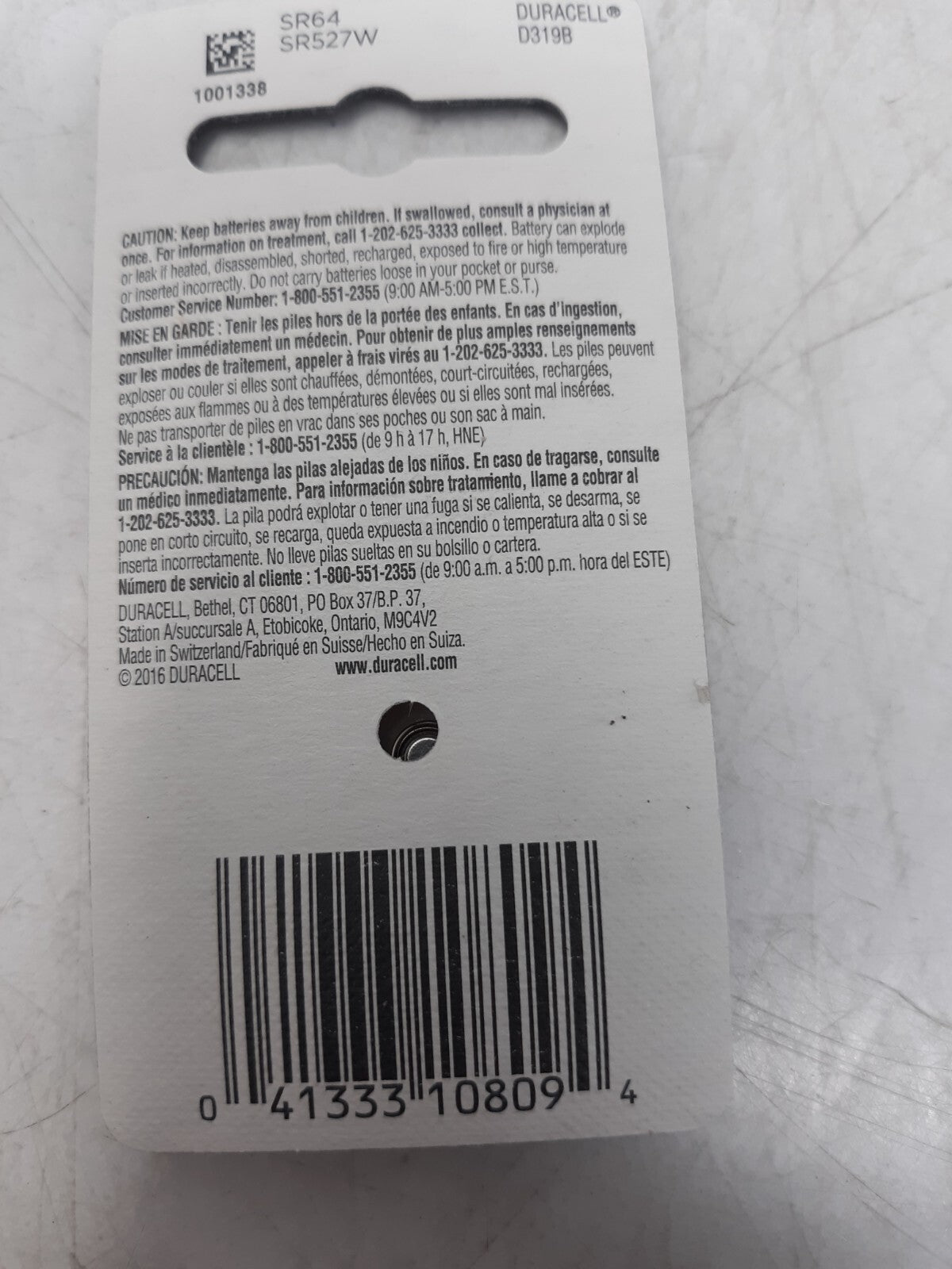 Duracell 319 D319B 1.5V Silver Oxide Watch Battery SR527W SR64 Lot of 6