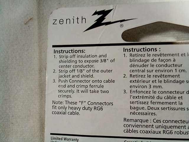 AmerTac - Zenith VA1002RG6WC Weatherproof Crimp-on F Connectors, 2 Piece