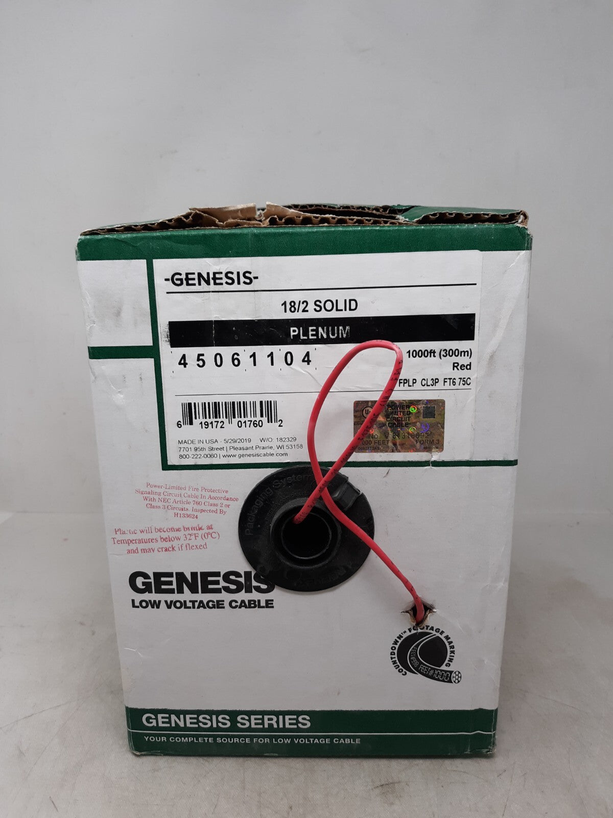 Genesis Series 18/2 Solid Control Low Voltage Cable Plenum 1000' Red 45061104