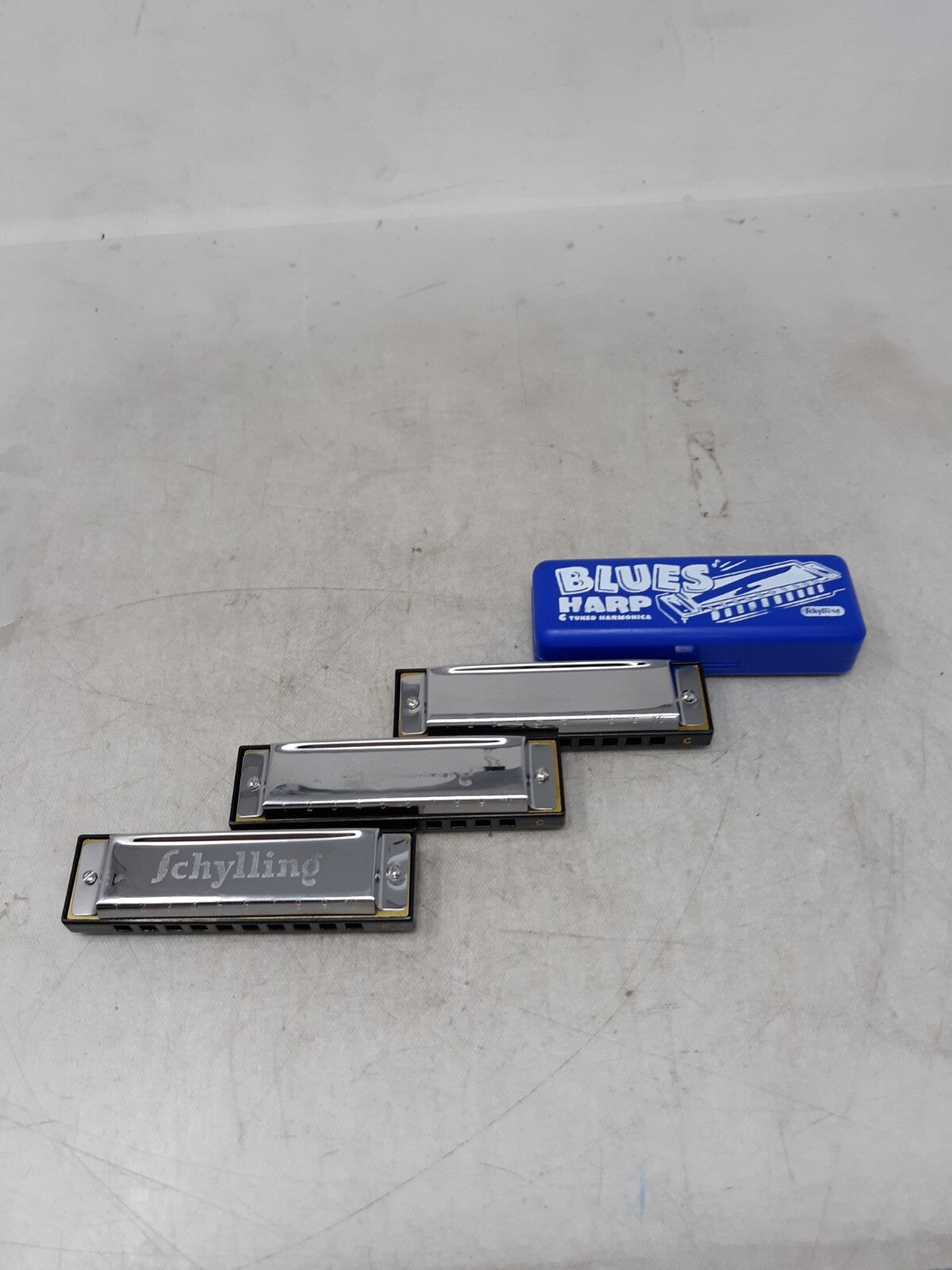 Lot of 4 Blues Harmonica With and Without Case Music Toys