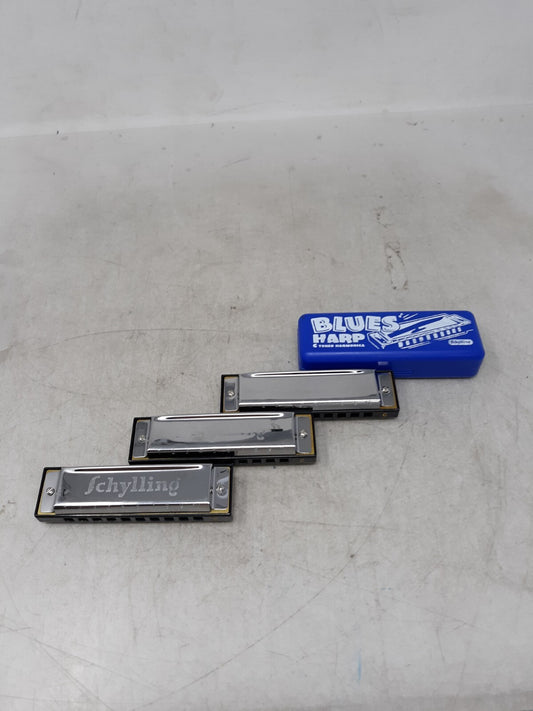 Lot of 4 Blues Harmonica With and Without Case Music Toys