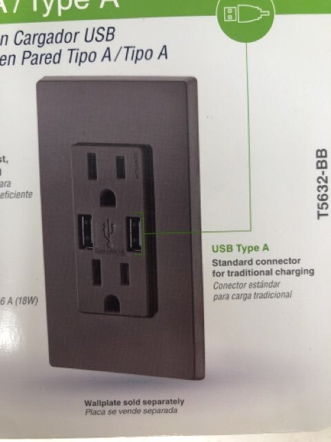 Leviton 3.6A USB Dual Type a in-Wall Charger with 15 Amp Tamper-Resistant Outlet