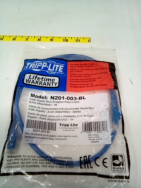 Tripp Lite (N201-003-BL) 3-Ft Blue Cat6 RJ-45 Male to RJ-45 Male Network