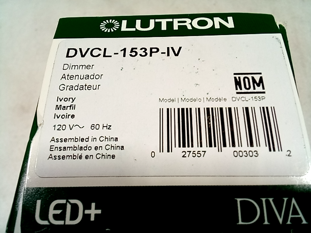 Lutron DVCL-153P-IV Diva Dimmable CFL/LED Dimmer  Ivory 120V ~60Hz