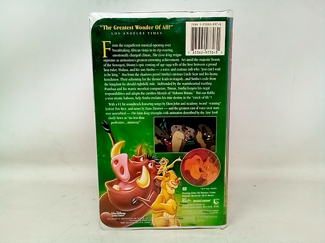 The Lion King VHS 1995 Disney Masterpiece Collection Vintage