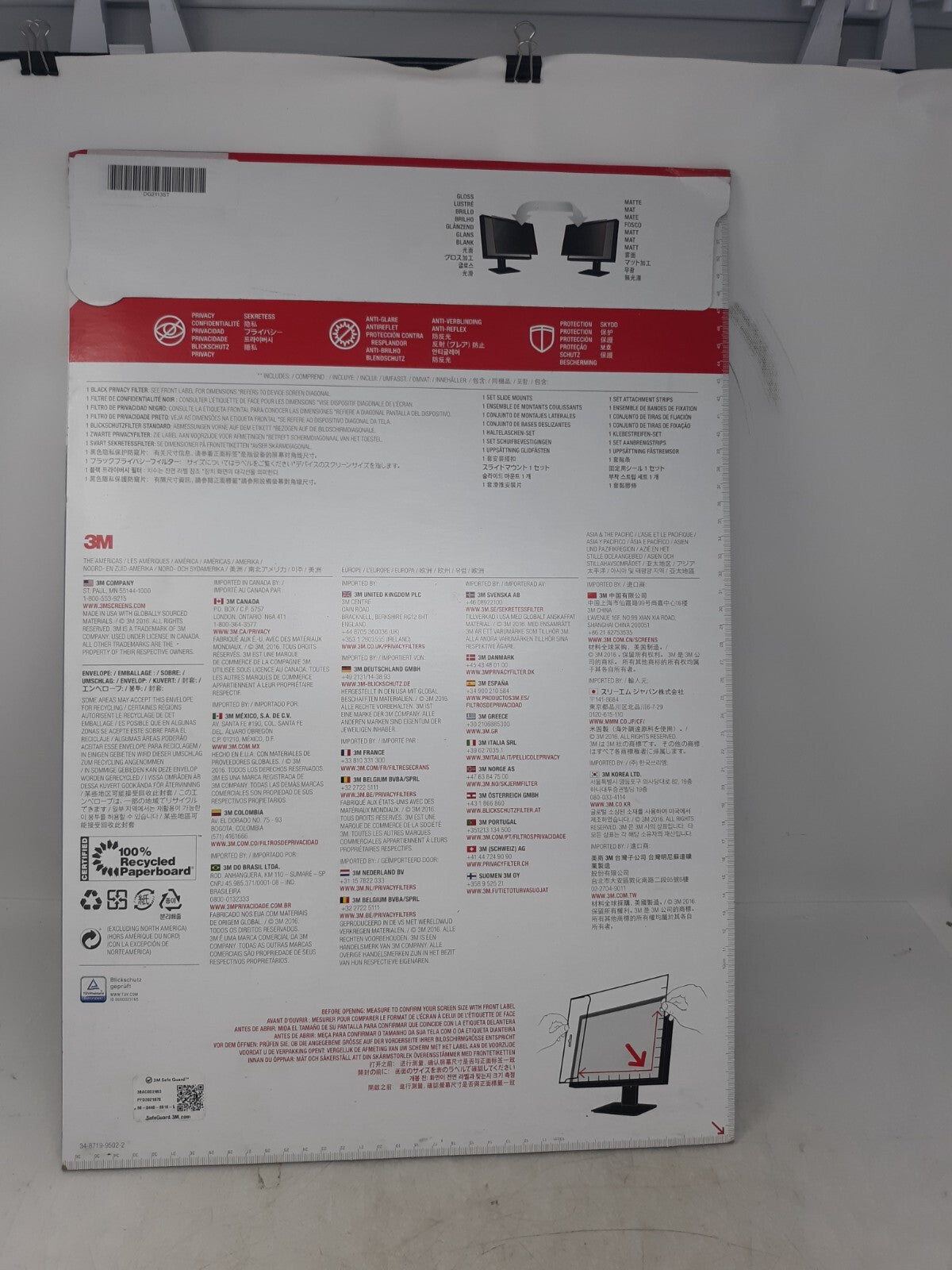 3M PF235W9B Black Privacy Filter 23.5" 16:9 Monitor Anti-Glare Screen Shield