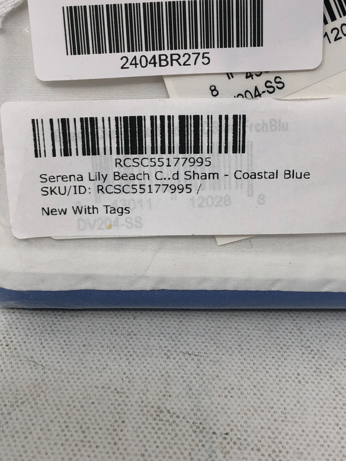 Serena & Lily Beach Club Sham ~ Top-of-Bed Percale, Standard Size, White/Blue