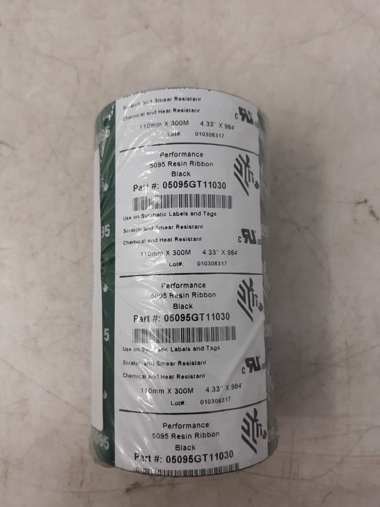 Zebra 5095GT11030 Resin Ribbon 4.33"x984' Chemical Heat Resistant Black