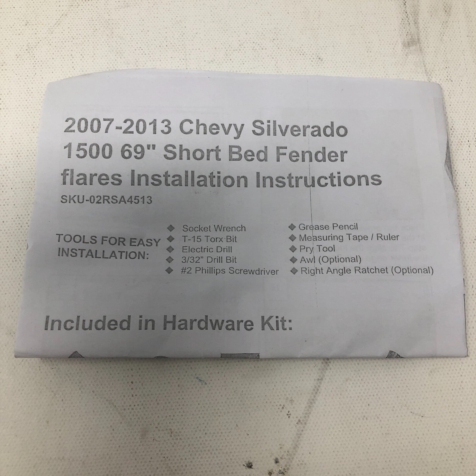 2007-2013 Chevy Silverado 1500 69" Short Bed Fender Flares Kit 02RSA4513BDM