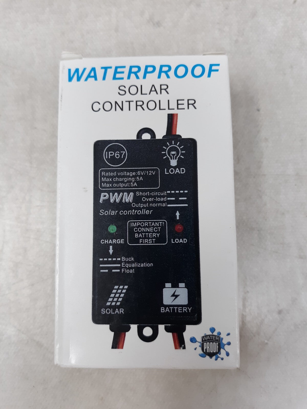 5A Waterproof Solar Charge Controller 6V/12V Auto, 5 amp Solar Pl Charging