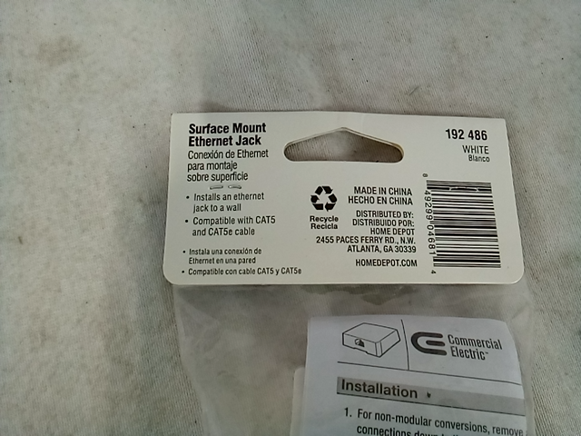 Commercial Electric Surface Mount Ethernet Jack, White