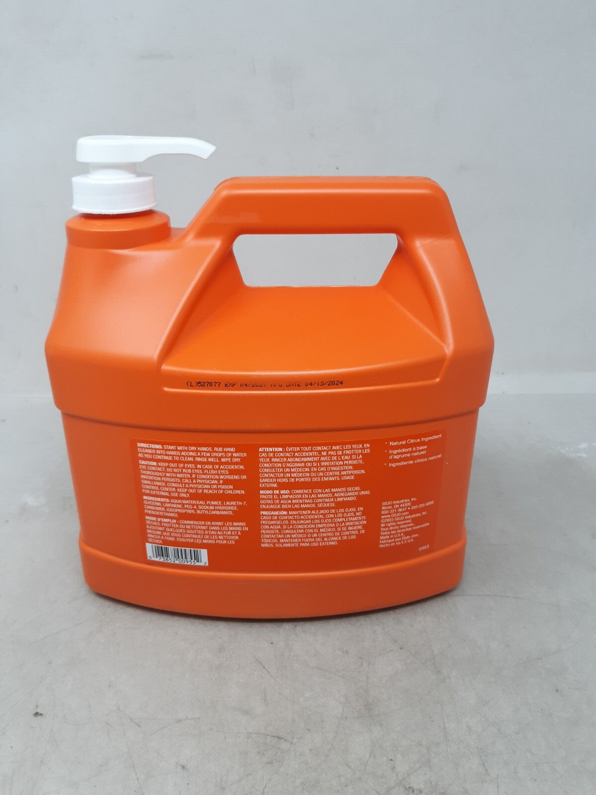 GoJo 0955 Natural Orange Pumice Pump Hand Cleaner 1 Gallon