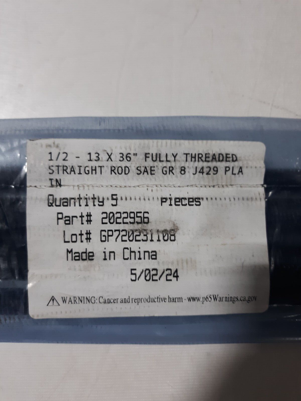 1/2-13x3' ft Fully Threaded Rod Stainless Steel (5 pcs)