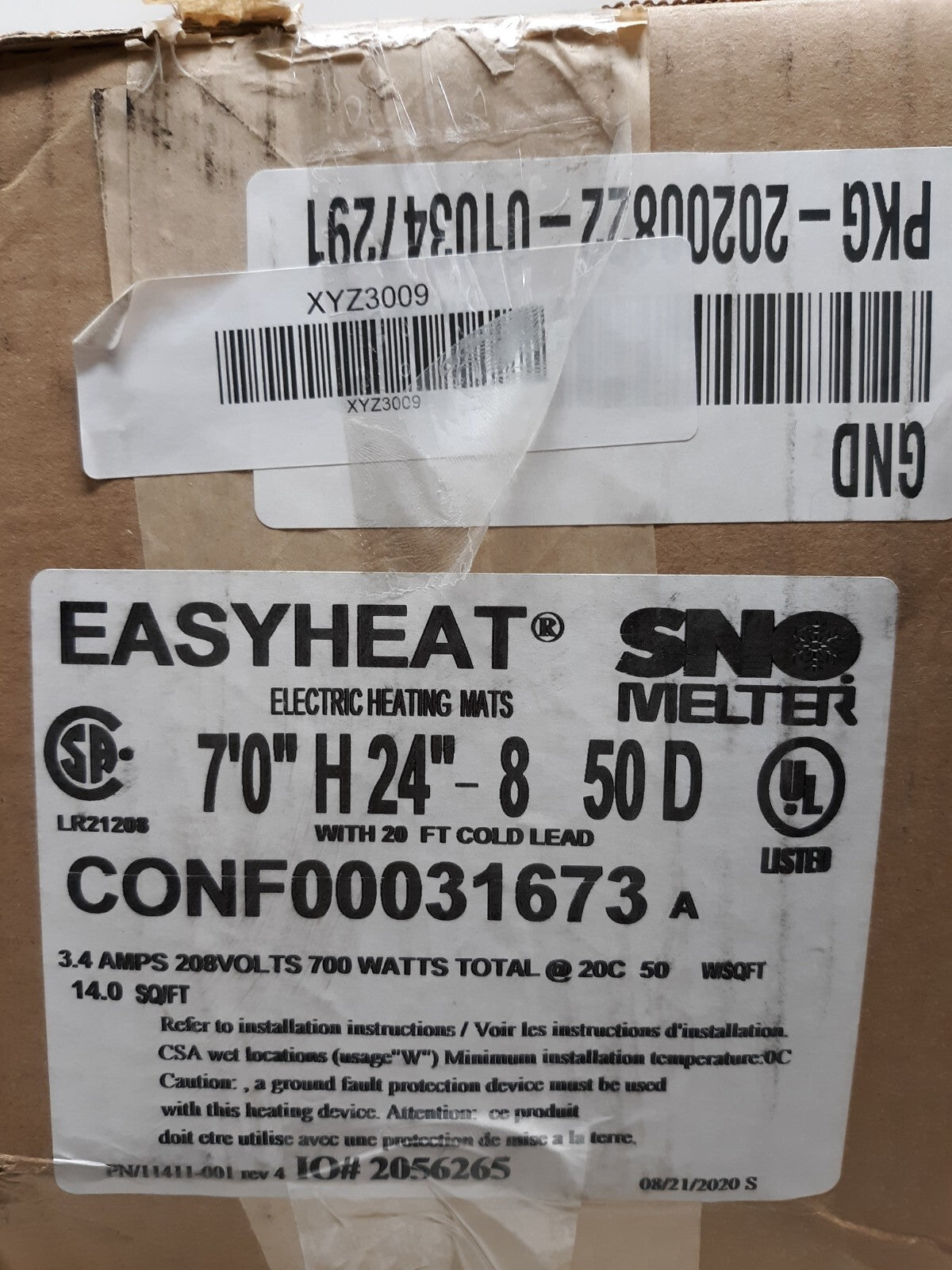 Easyheat electric heating mats 7'H 24" - 8    50D w/ 20 ft Cold Lead,  CONF00031