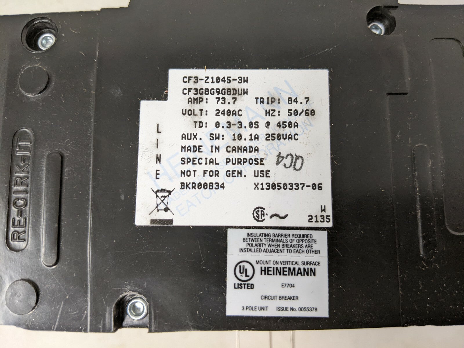 Heinemann Re-Cirk-It 3 Pole Circuit Breaker
