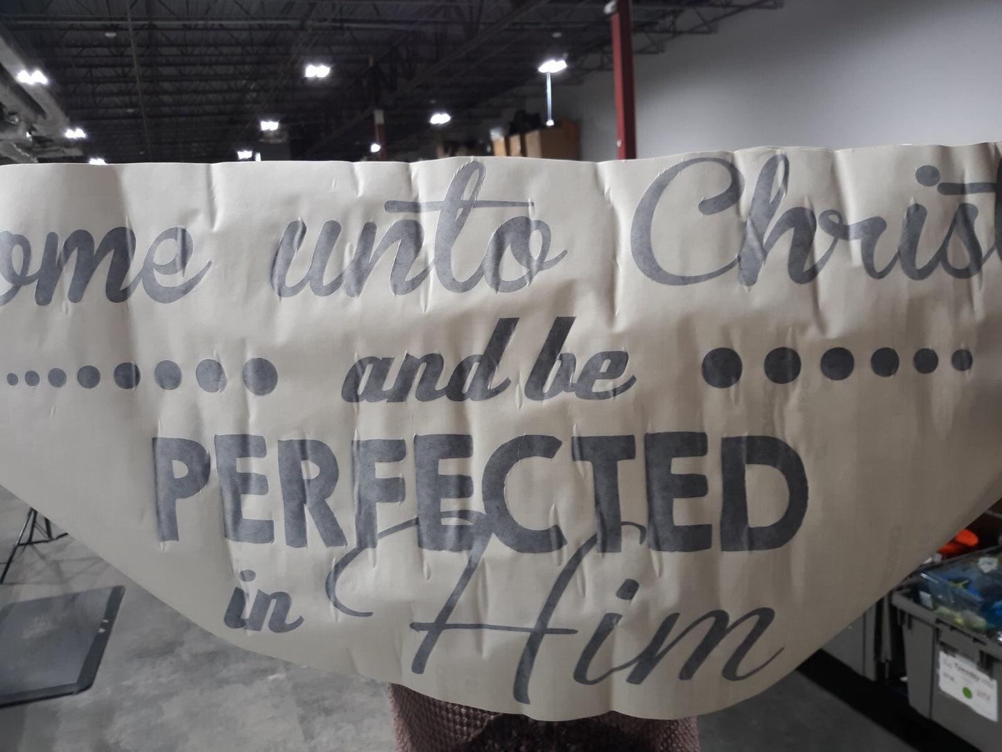 "Come unto Christ and be Perfected in him." Living Room Vinyl Sticker 14x 28