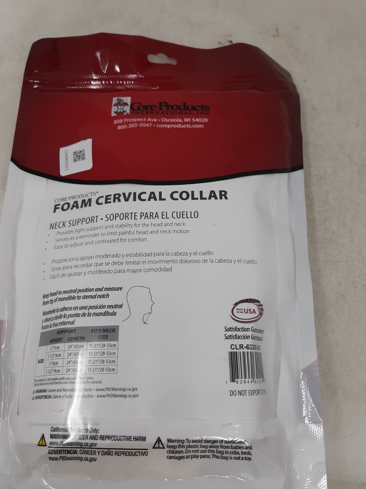 Core Products Foam Cervical Collar 3” Beige