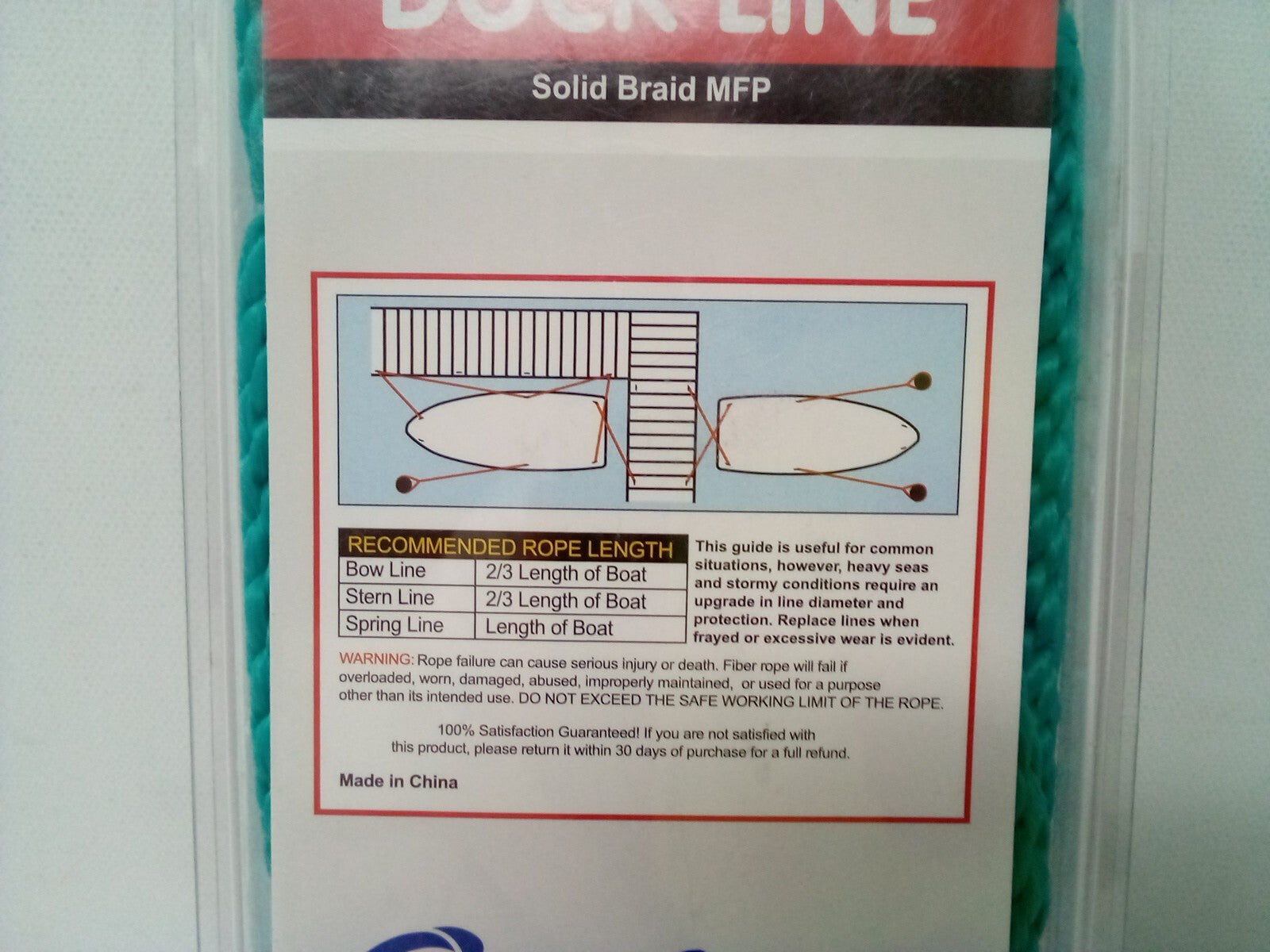 Dockmate DOCK LINE  Solid Braid MFP  3/8"x 15' 12" Eye Splice {Teal-308479}