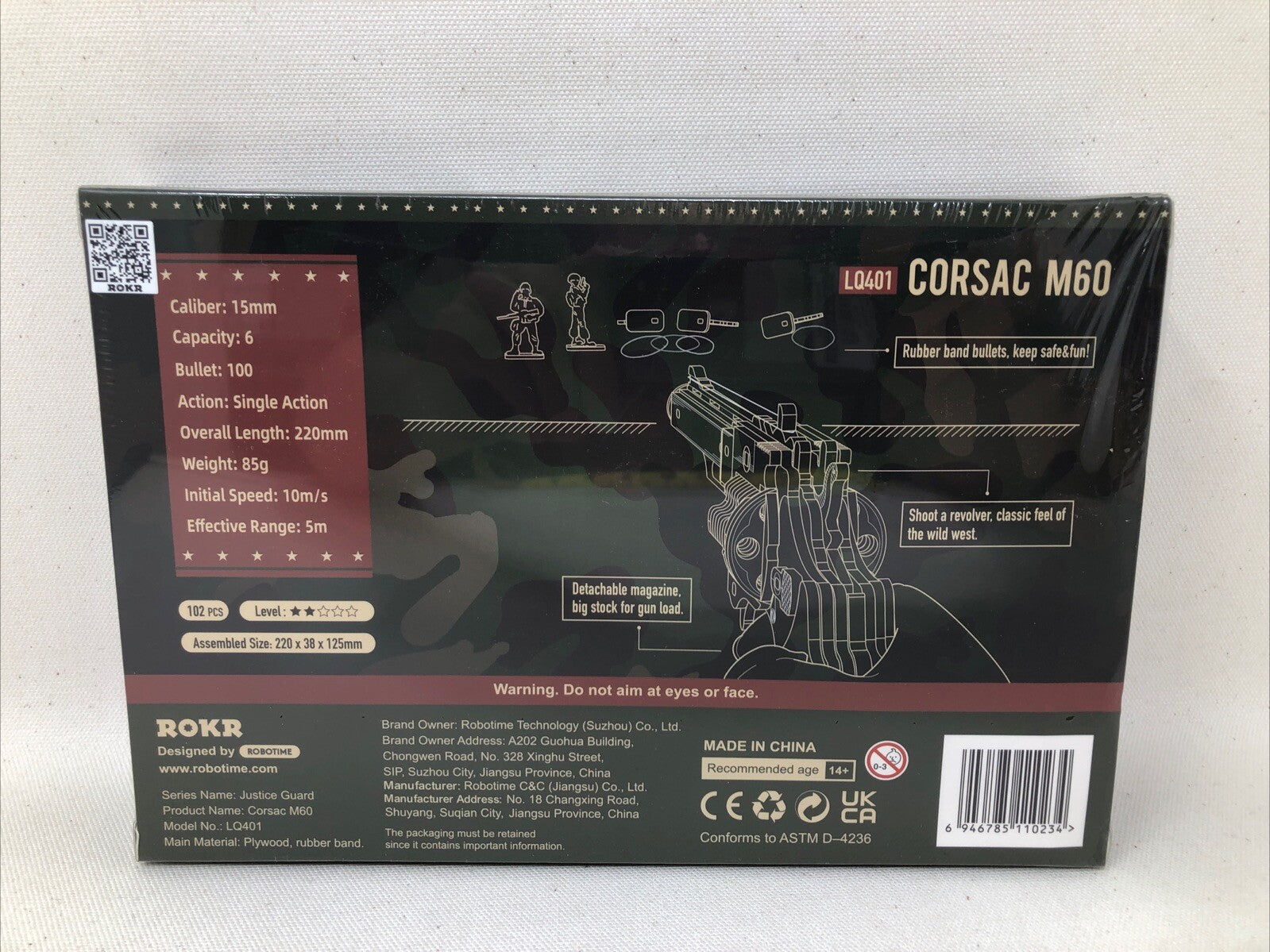 ROKR Justice Guard Corsac M60 Revolver Self Assemble Wood Gun Rubberband Model