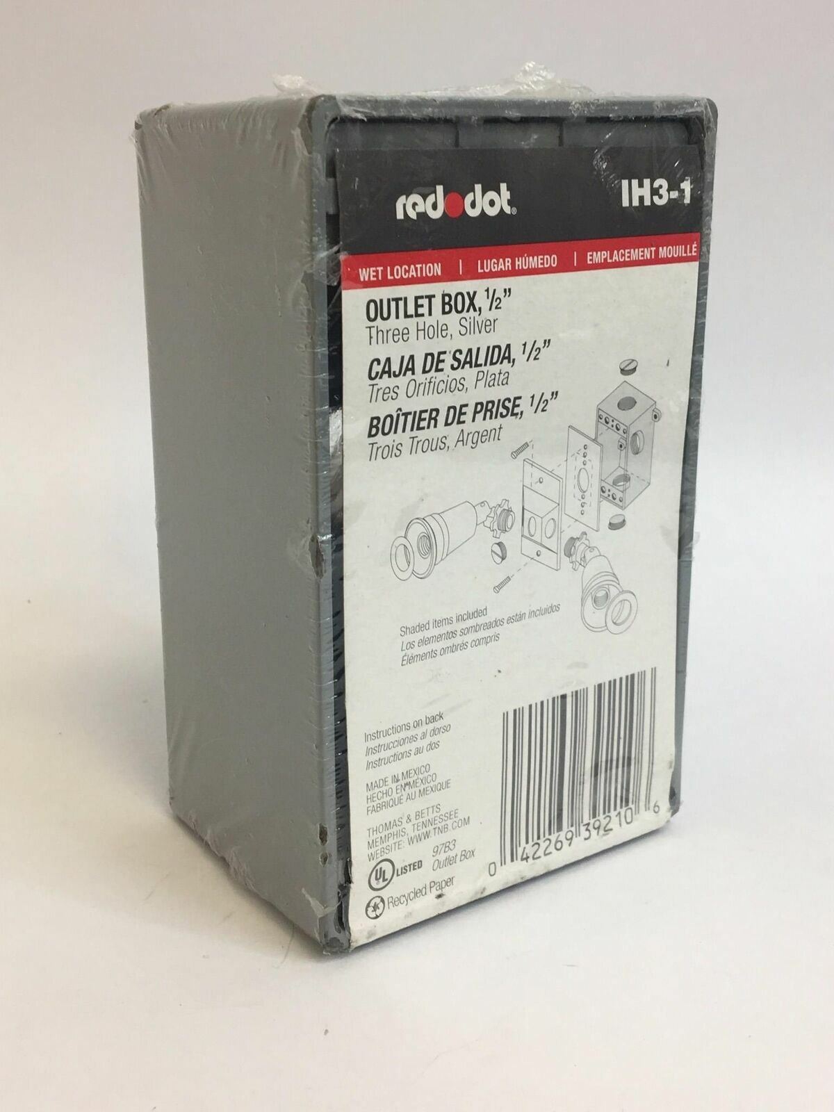 New Red Dot Outlet Box IH3-1 - 3 Hole 1/2" - Silver