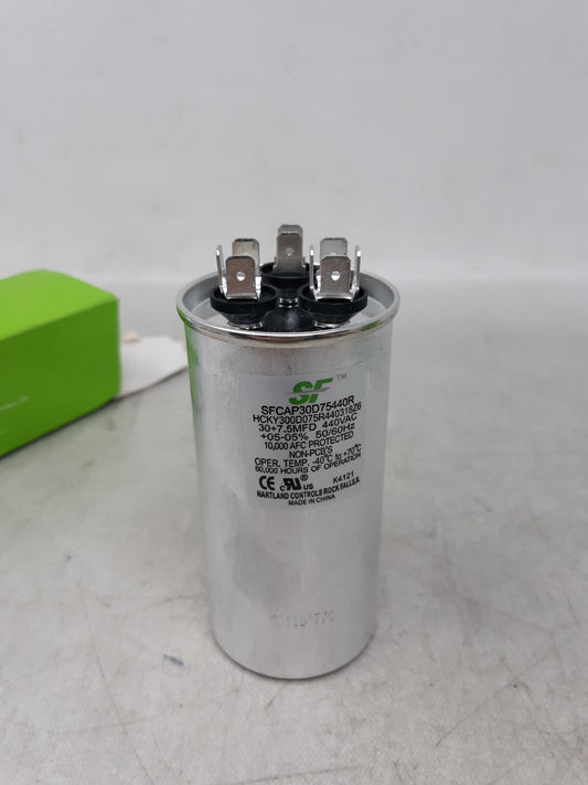 TRANE Dual Run Capacitor - 30+7.5 MFD - 370/440V -(1 Pack)
