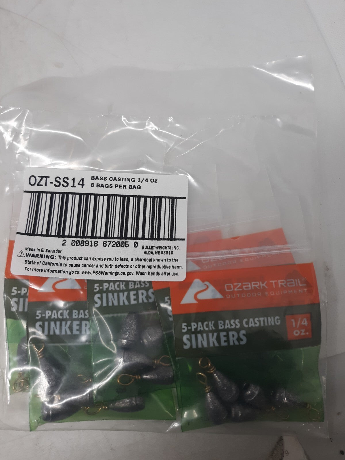 Ozark Trail Bass Casting Sinkers 1/4 oz – Lot of 24 Packs (120 Total Weights) OZ