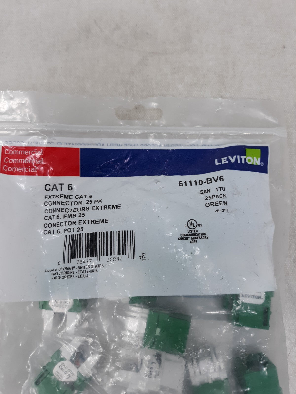 Leviton 61110-BV6 Extreme Cat 6 Jack Green (25 Pack) Jacks Inserts