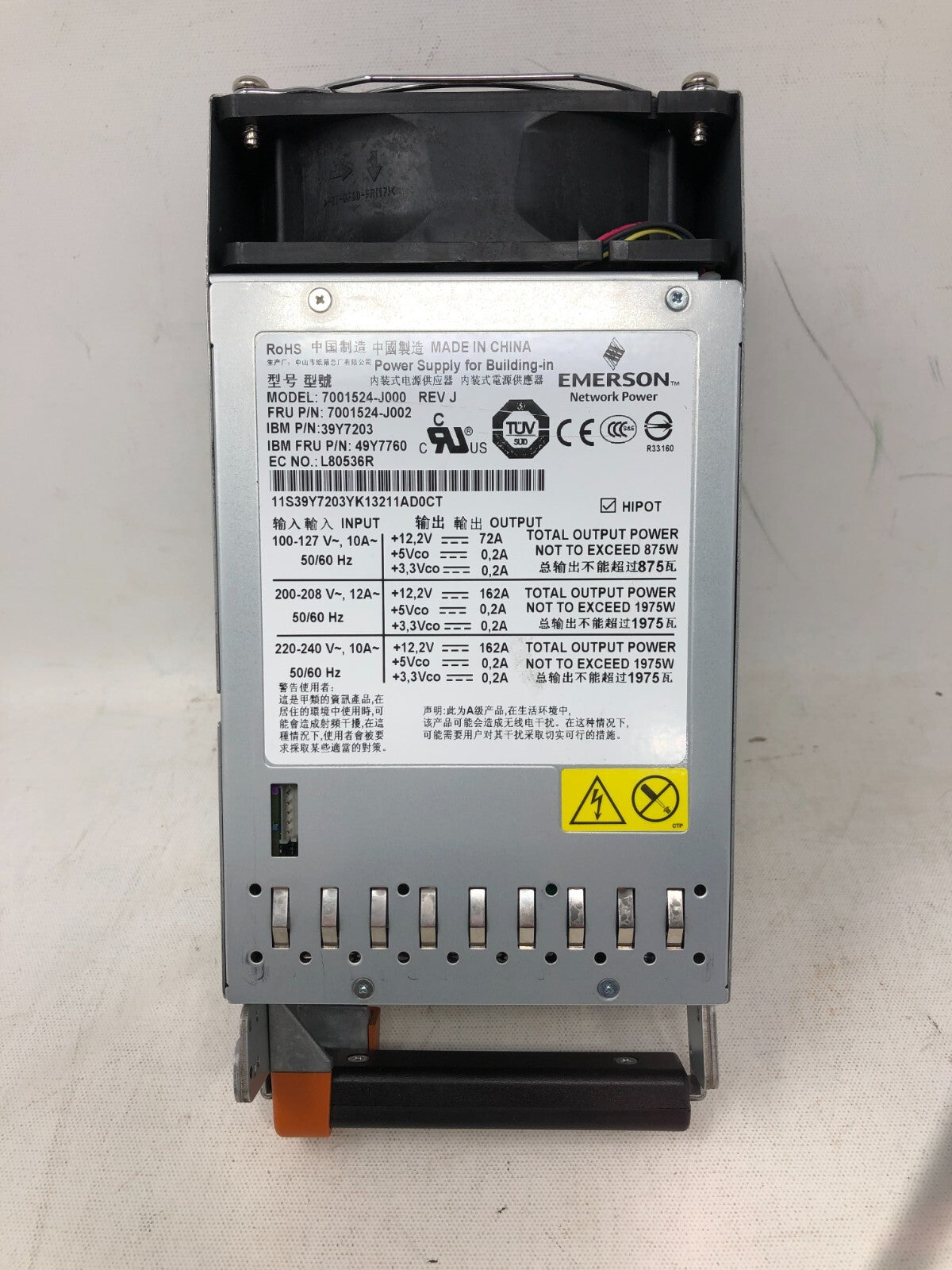 Emerson Network Power Supply ~ 875W-1975W Output, Model 7001620-J000