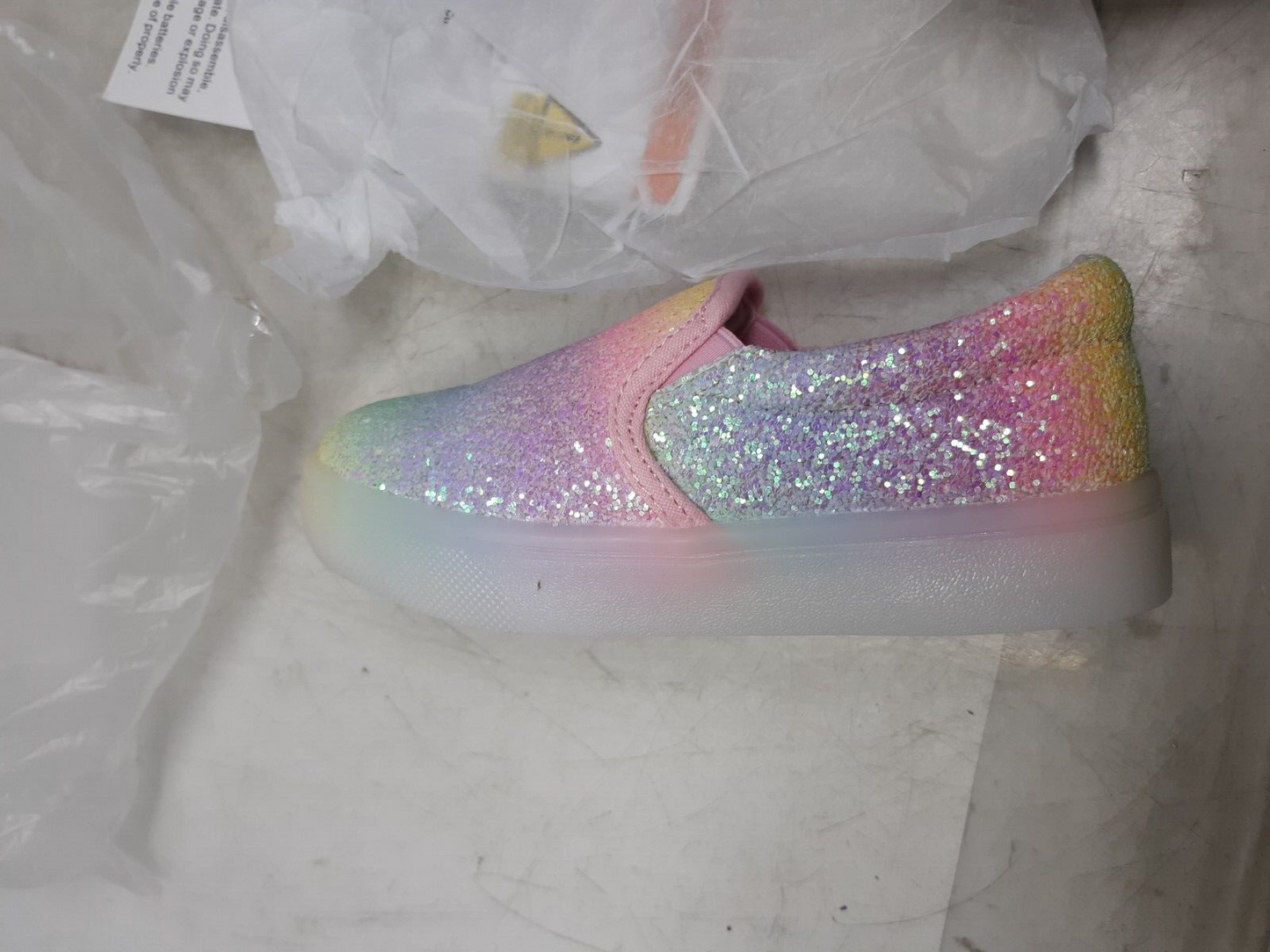 FabKids Glitter Light-Up Slip-On Sneaker in Rainbow Glitter, Size 10