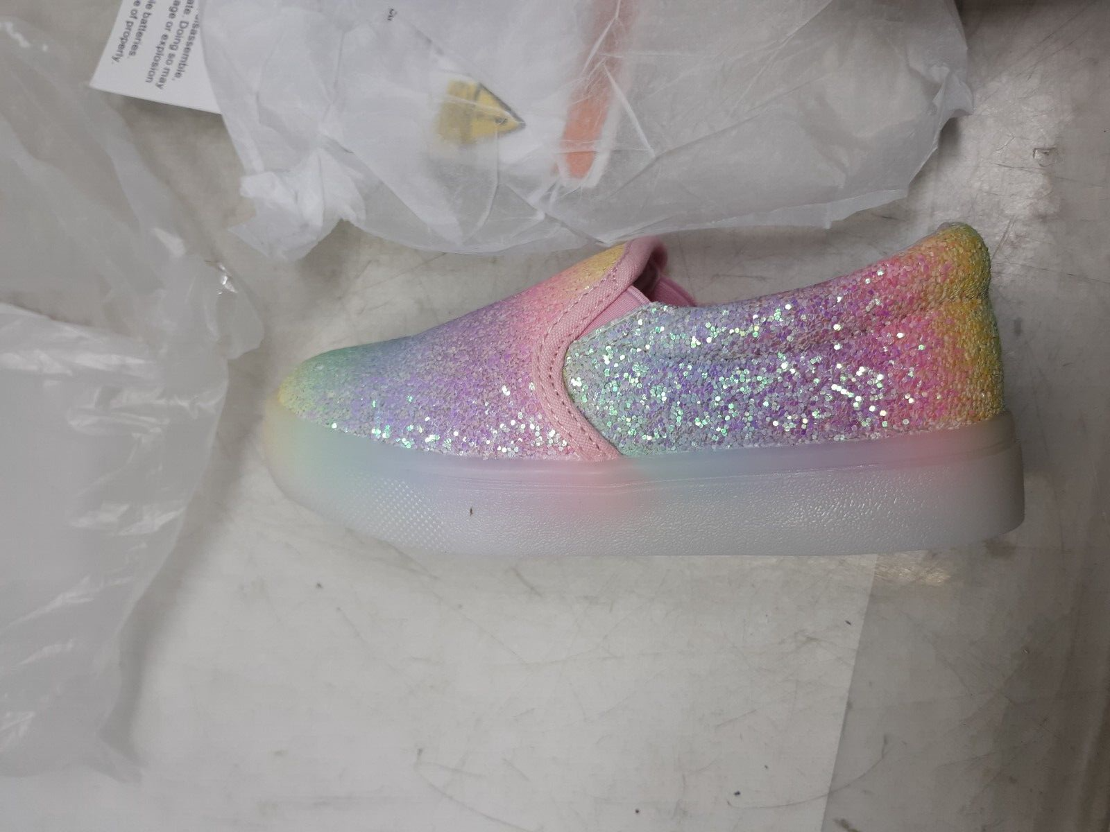 FabKids Glitter Light-Up Slip-On Sneaker in Rainbow Glitter, Size 10