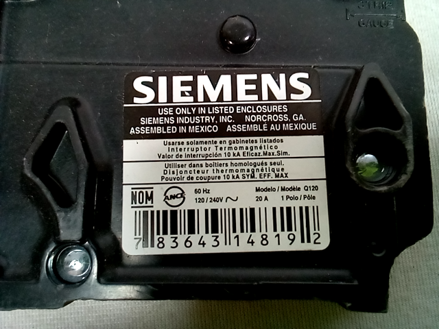 Parallax ITEQ120 One-Pole Circuit Breaker - 20 Amp Siemens
